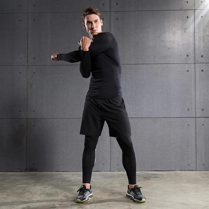 Haut de course à compression pour hommes, chemise à manches longues, vêtements de sport pour hommes,