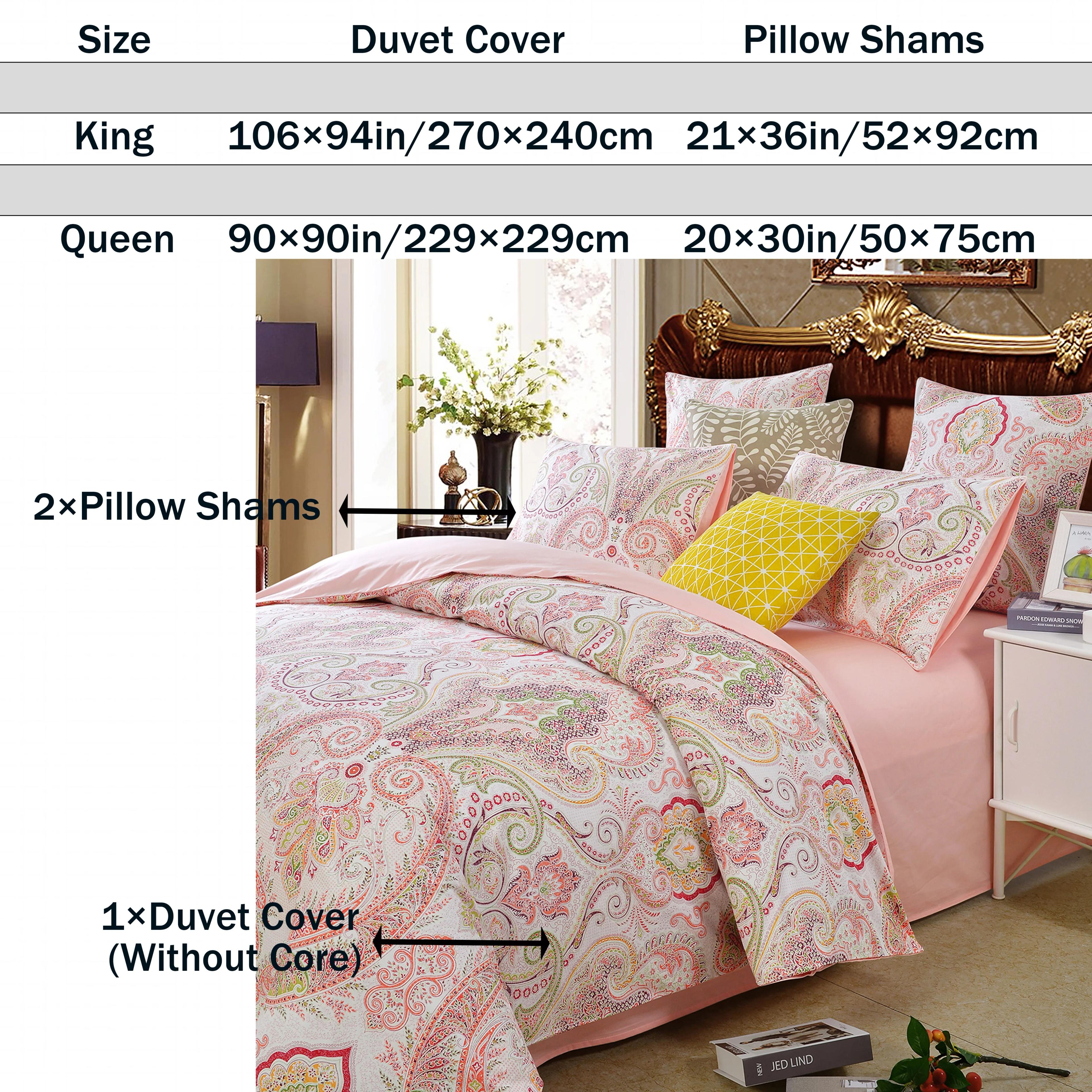 Ensemble de housse de couette 3 pièces 600TC 100% coton égyptien, imprimé Paisley rose Boho, doux et