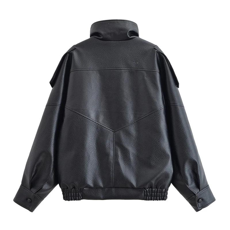 Veste femme automne 2025 nouveau noir à manches longues galets Faux cuir veste moto Style personnali