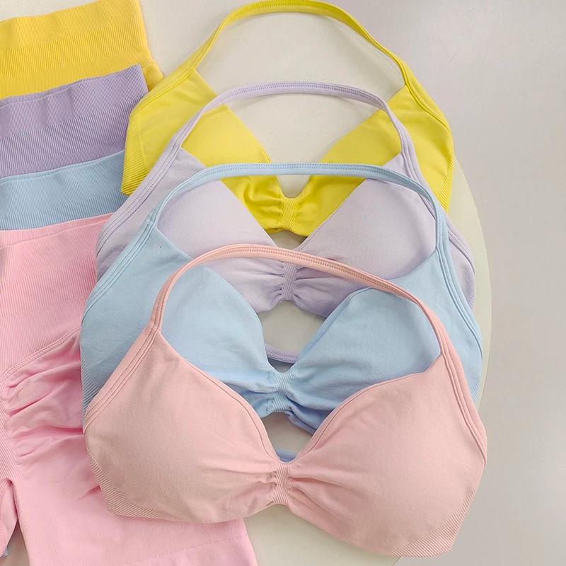 Ensemble soutien-gorge de sport à col licou et leggings taille haute pour femmes, évacuant l'humidit