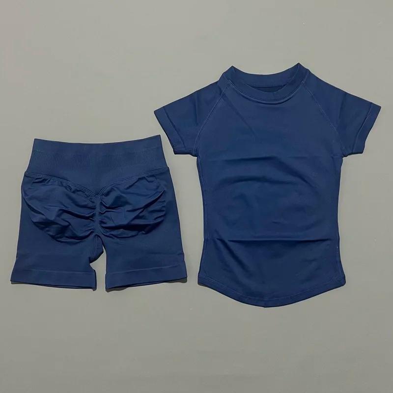 Ensemble de sport 2 pièces pour femme, haut de yoga à manches courtes en tricot sans couture, ensemb