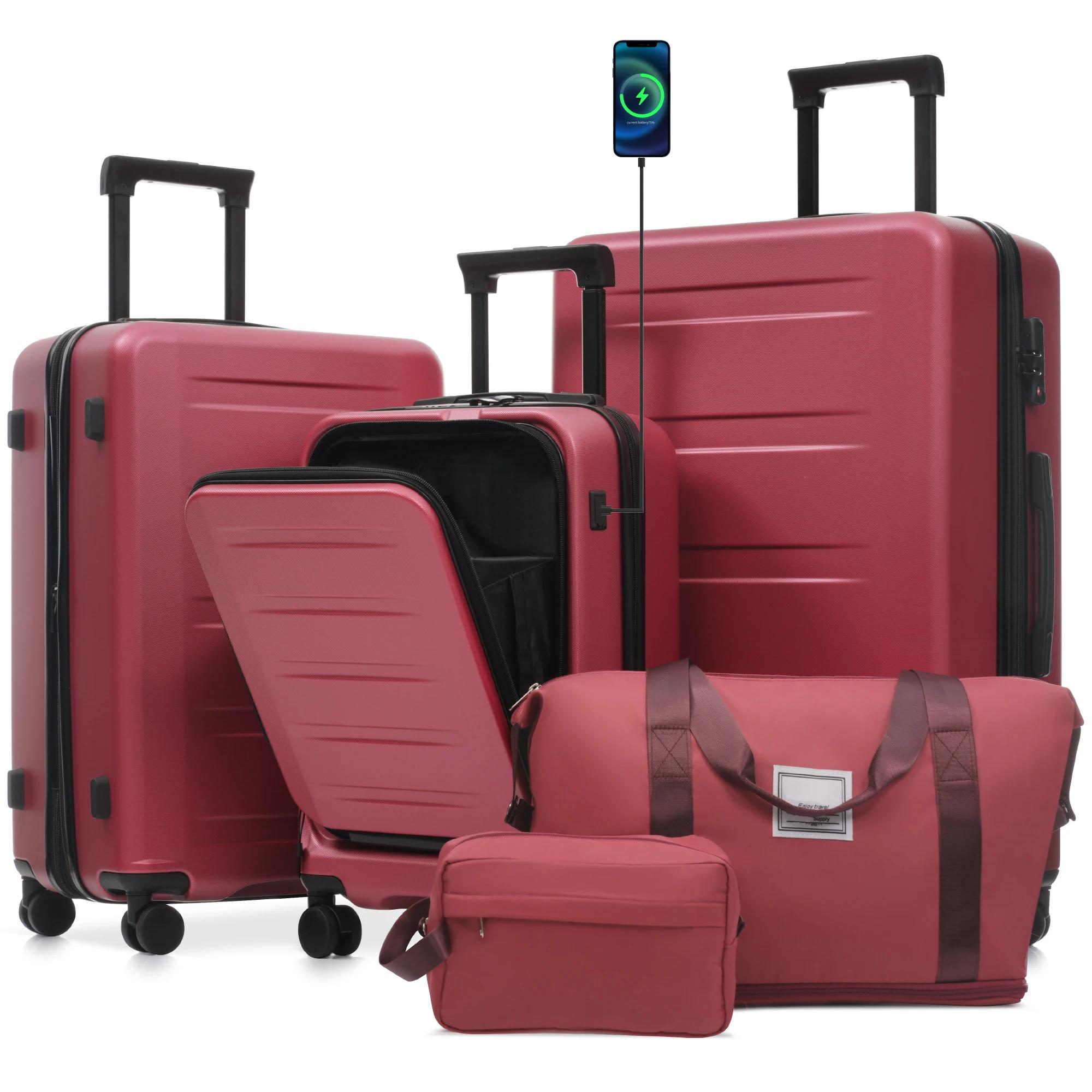 Ensemble de bagages 5 pièces avec ouverture frontale, valises rigides extensibles avec double roulet