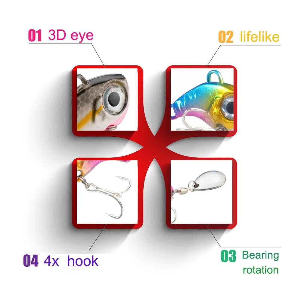 Wobble rotatif métal VIB Vibration appât Spinner cuillère gabarit leurres de pêche 10g 20g 30g appât