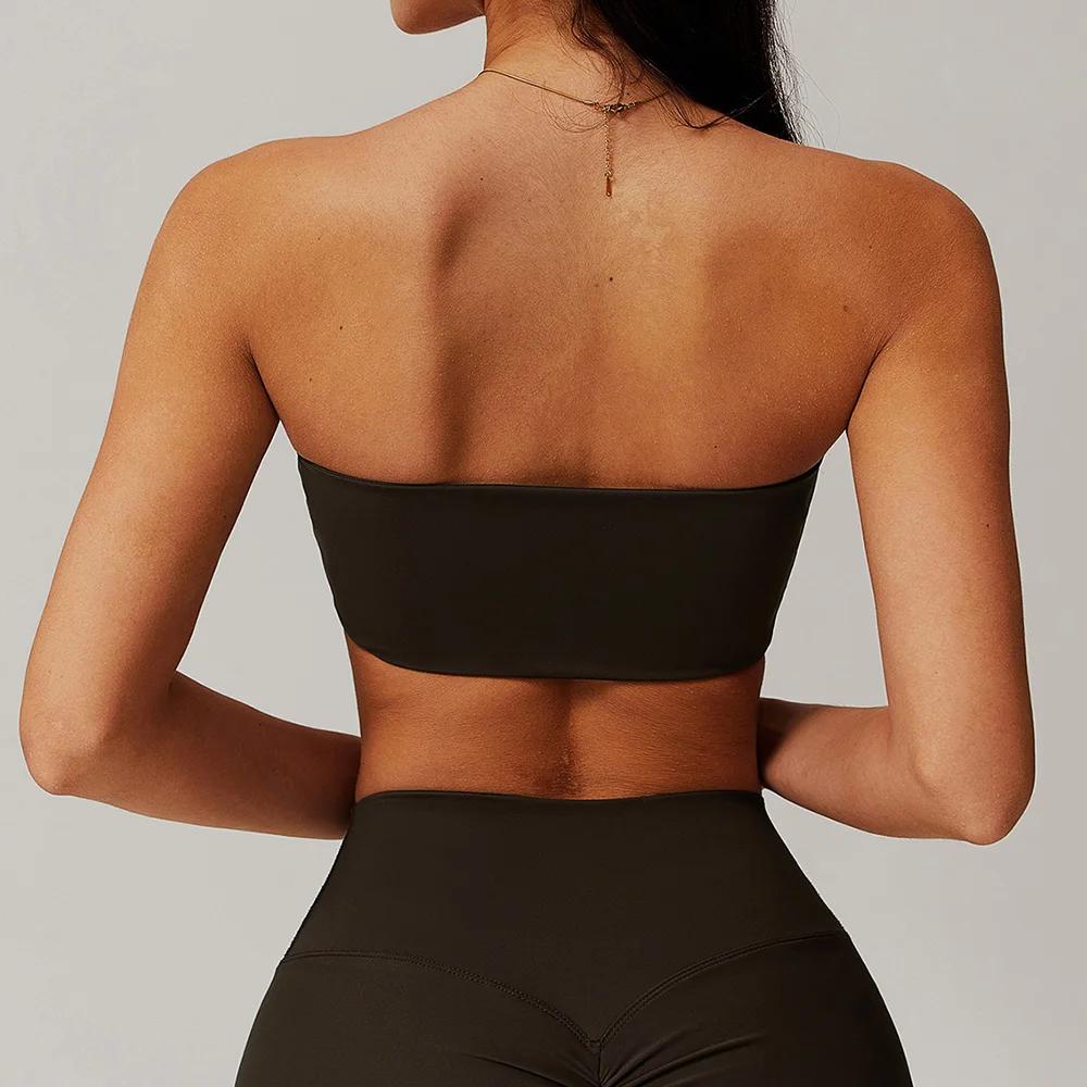 Soutien-gorge sport femme sans bretelles bustier bandeau - Haut fitness yoga respirant enveloppant