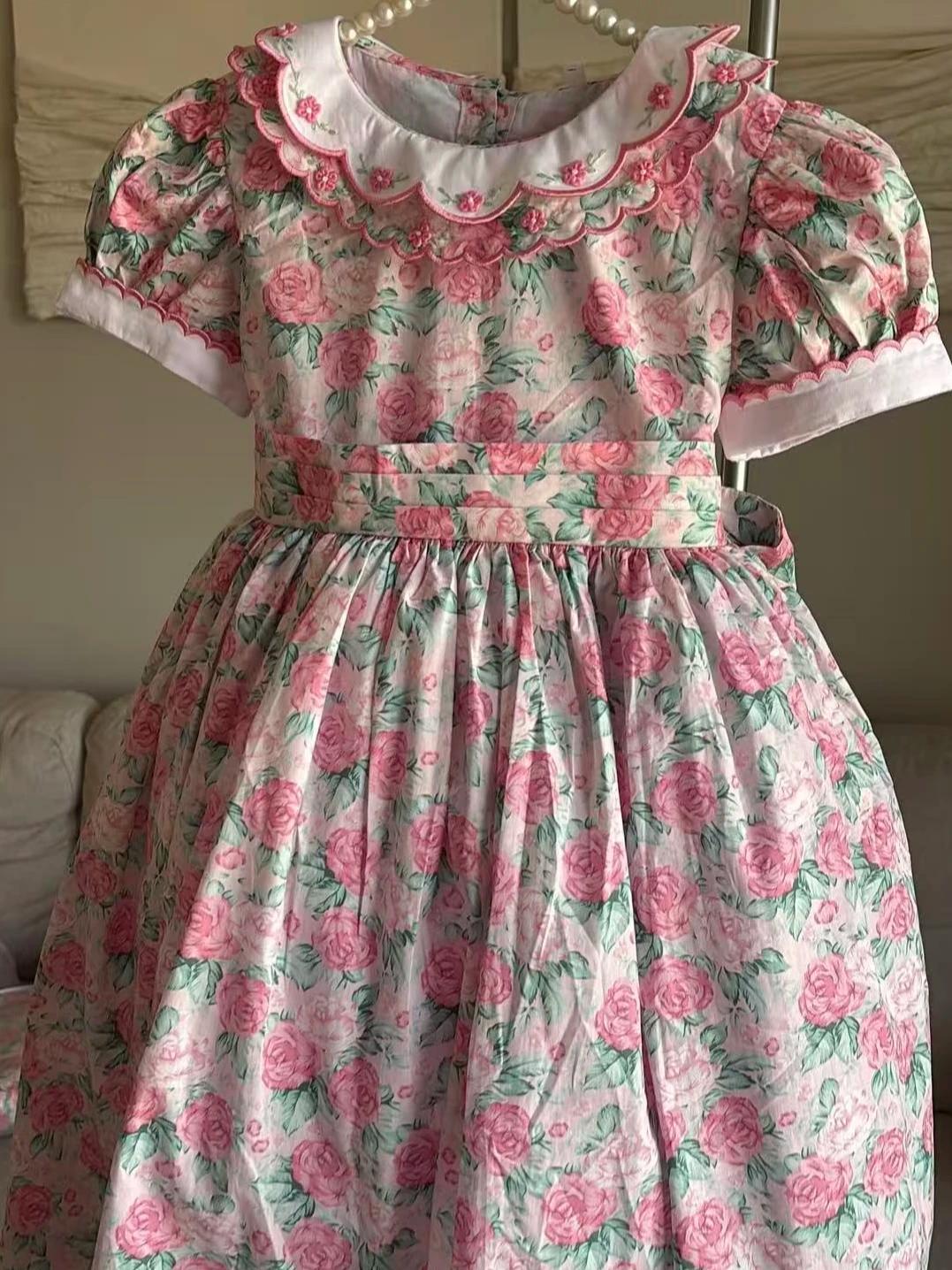 0-12Y bébé fille été Rose broderie à la main Vintage princesse Rose robe florale pour anniversaire p