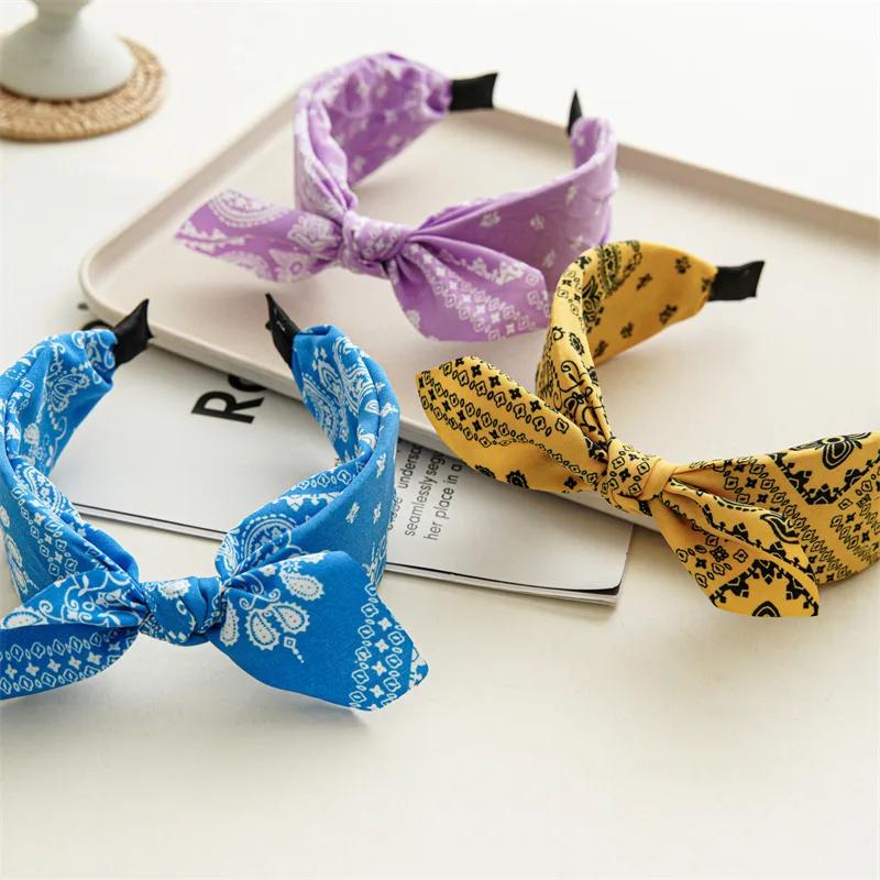 Bandeau de sauna Paisley Bandana pour femmes, nœud noué haut, bandeaux d'oreille de lapin mignons, t