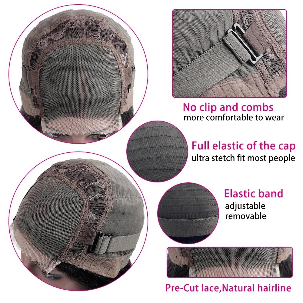 Perruque Lace Closure Wig Remy sans colle, cheveux naturels, pre-plucked, pre-plucked, 4x4 5x5 HD, 3