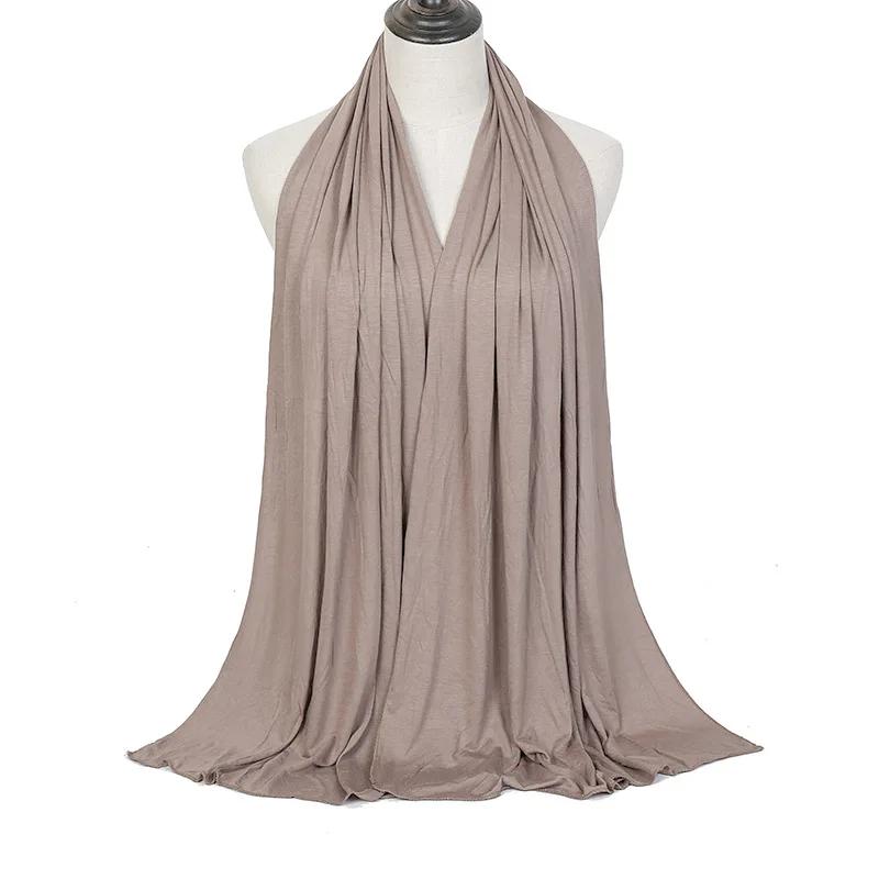 Écharpe Hijab en Jersey de Coton Modal pour Femme, Long Châle Musulman, Turban Doux Uni, Bandeau de