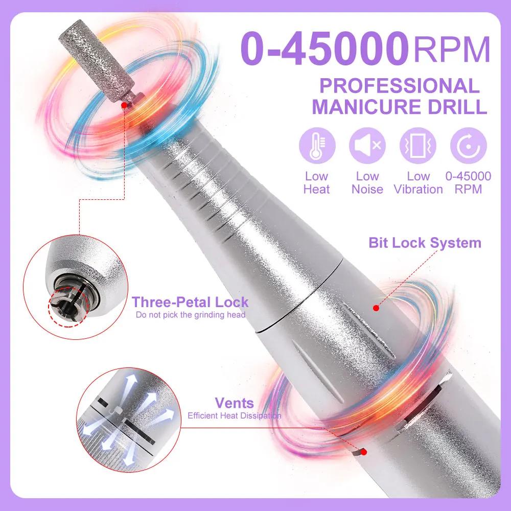 Perceuse à ongles 45000 tr/min, lime électrique Rechargeable pour enlever et polir le Gel acrylique,