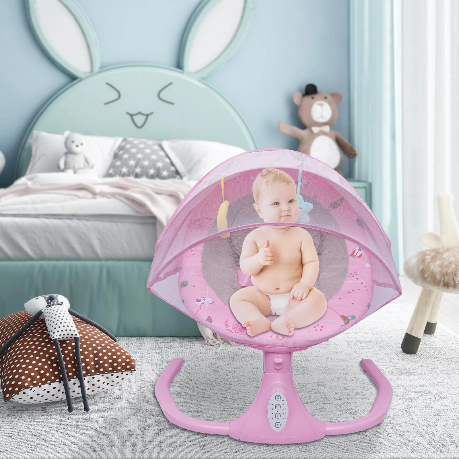 Balançoire réglable pour bébé – Télécommande, 4 vitesses de balançoire, coussin confortable pour nou