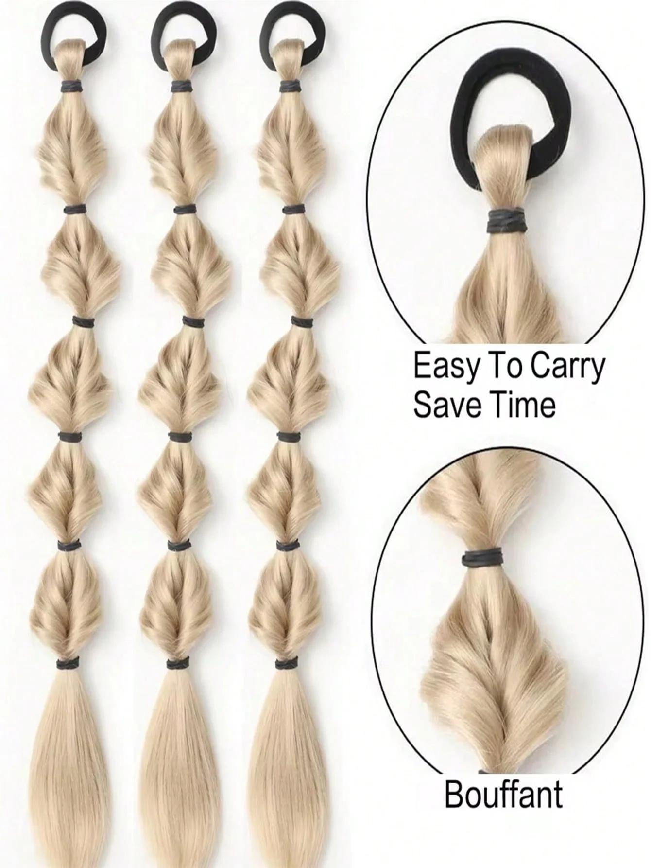1 pièce Extensions de cheveux synthétiques tressées en bulles style lanterne avec élastique pour fem