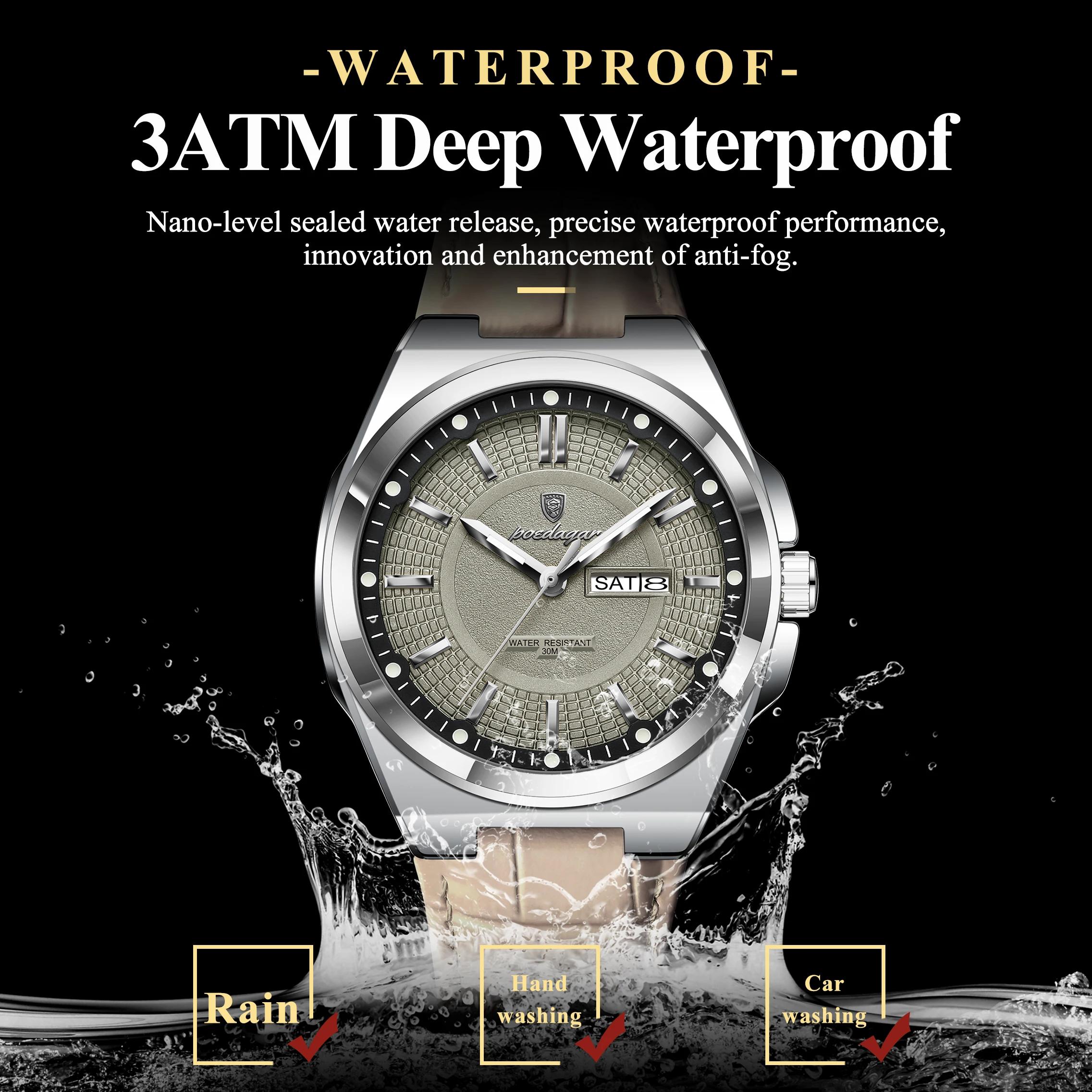Montre homme POEDAGAR de haute qualité, étanche, lumineuse, avec date et jour, quartz, bracelet en c