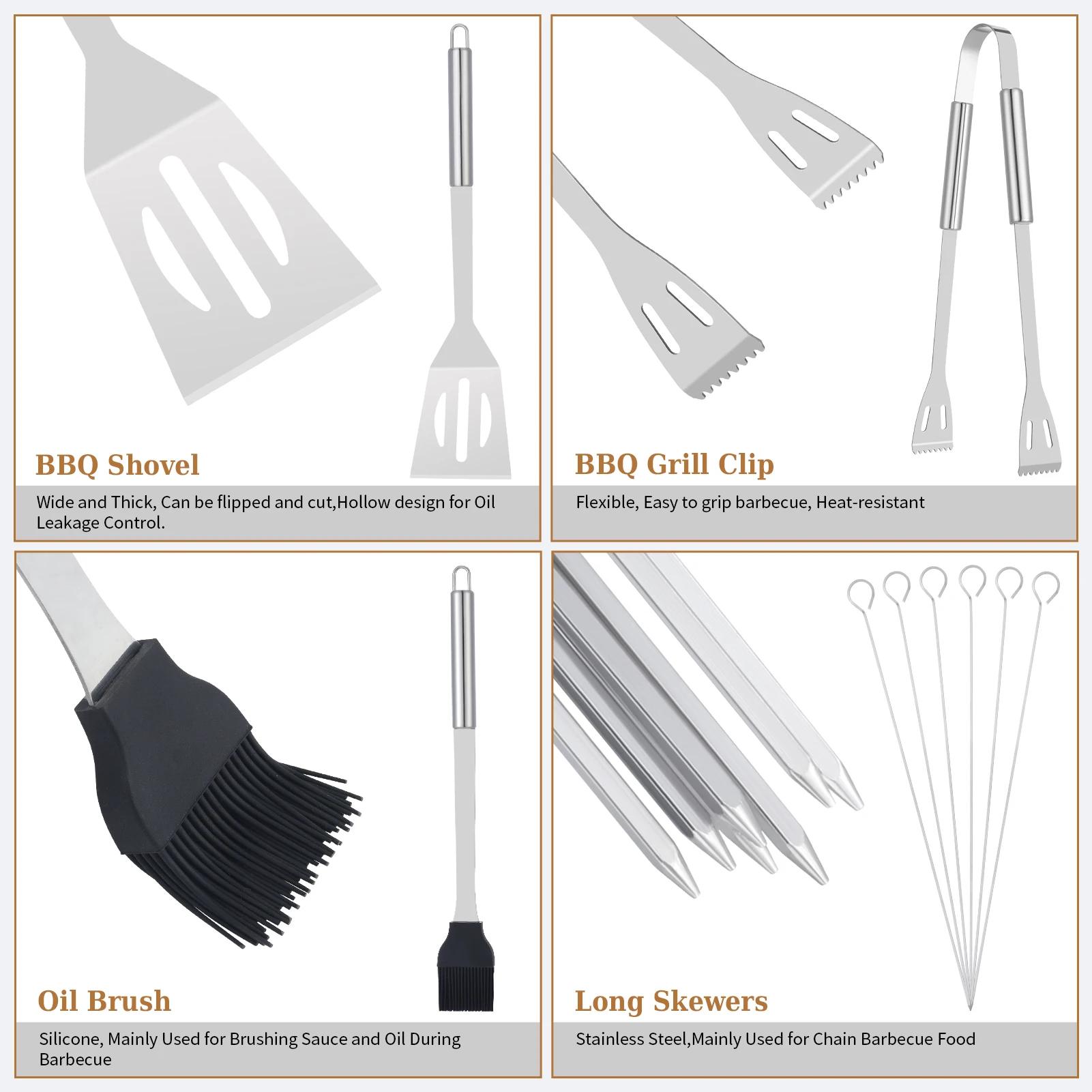 Ensemble de grillades en acier inoxydable pour l'extérieur, ustensiles de cuisine, accessoires de gr