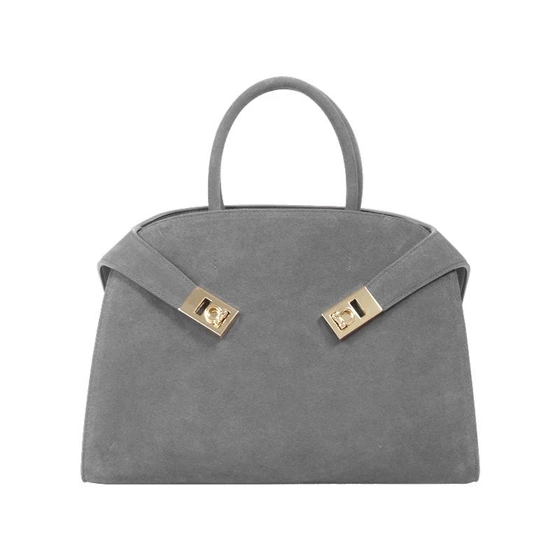 Niche léger luxe mat cuir grande capacité peau de vache femmes sac à main marron daim fourre-tout sa