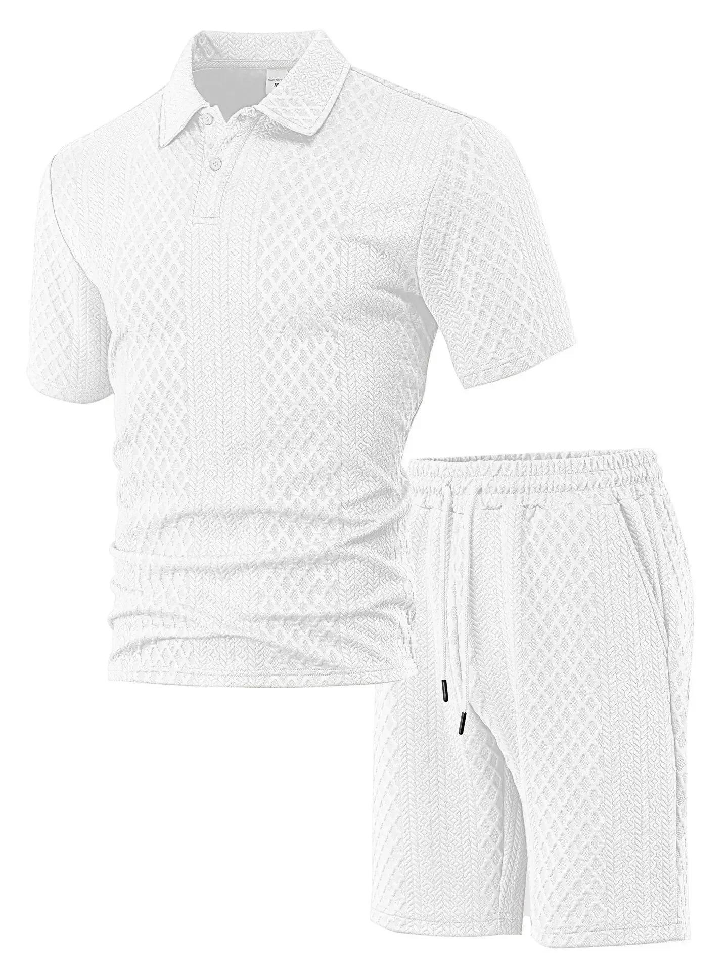 Polo à revers fin pour hommes, tissu jacquard européen et américain transfrontalier, sport décontrac