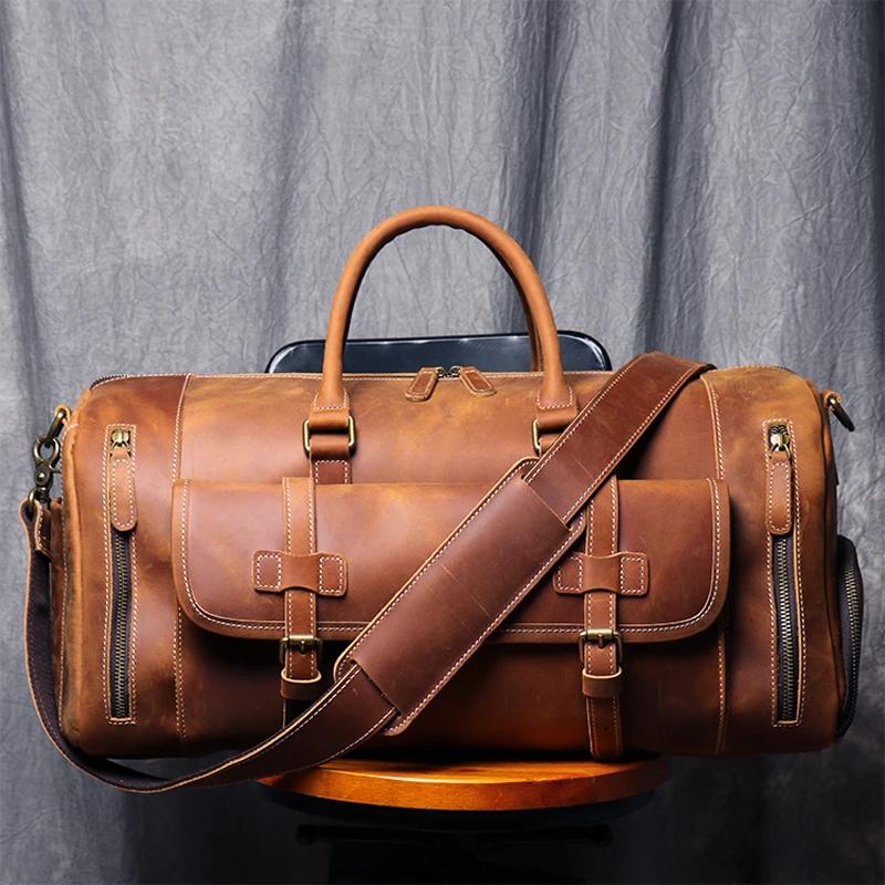 MUNUKI Vintage Crazy Horse sac de voyage en cuir véritable grand sac à bagages hommes sac de sport e