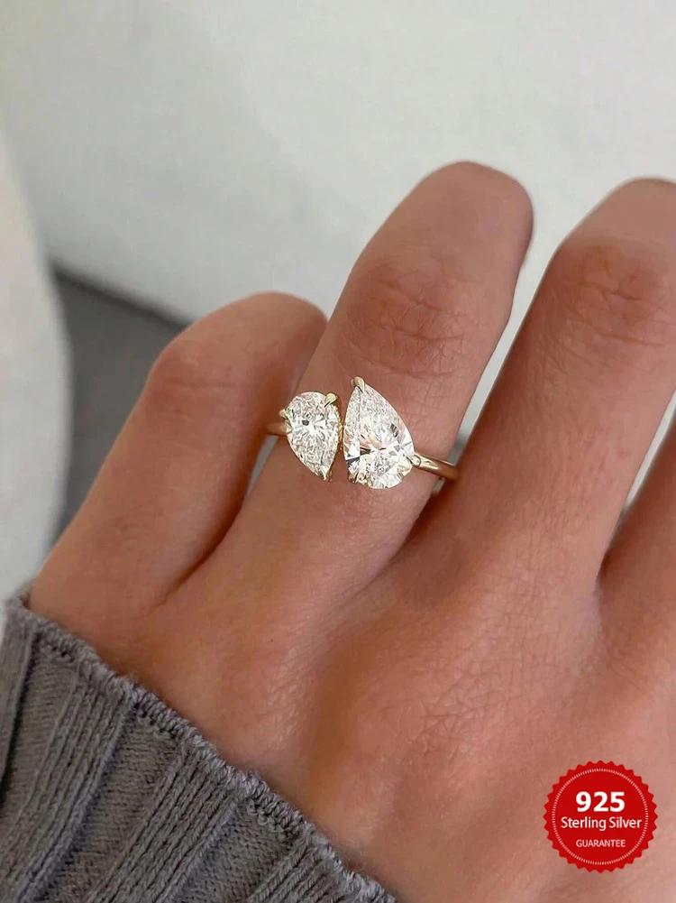Bagues en argent Sterling 925 pour femmes, goutte d'eau scintillante, entrelacées, éblouissantes, po