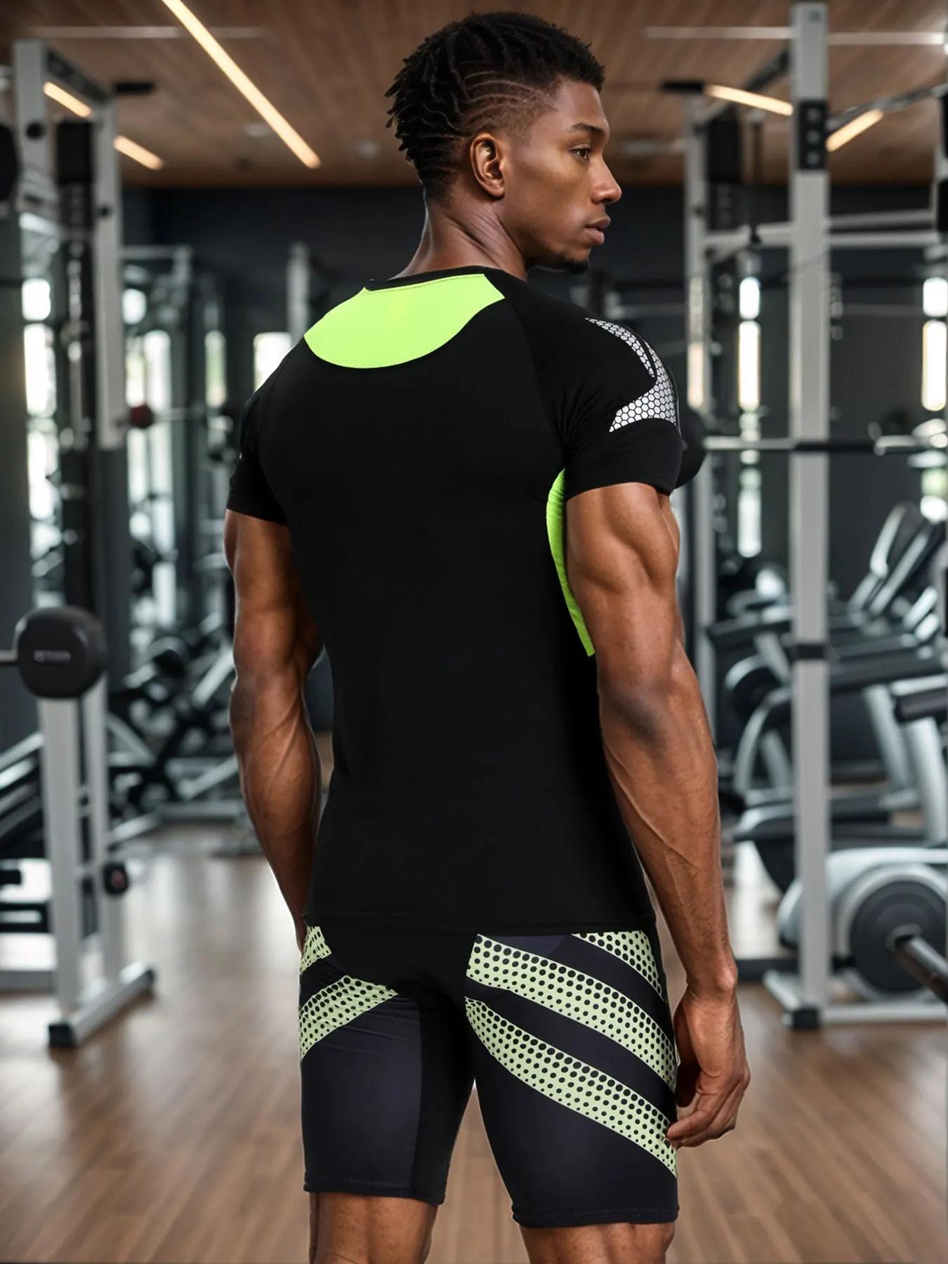 T-shirt de sport à séchage rapide pour hommes, haut de couche de base athlétique à haute élasticité,