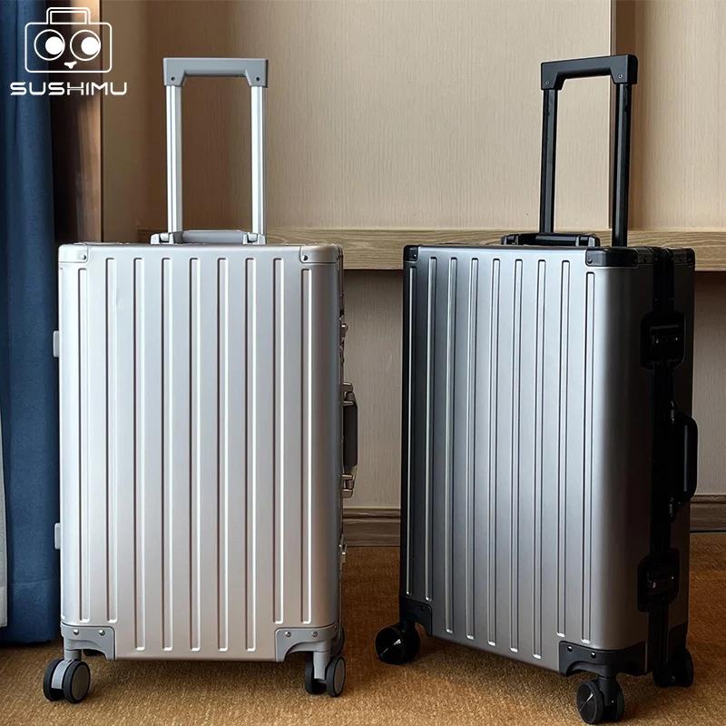 Valise en alliage d'aluminium et de magnésium pour hommes et femmes, étui à roulettes expressément e