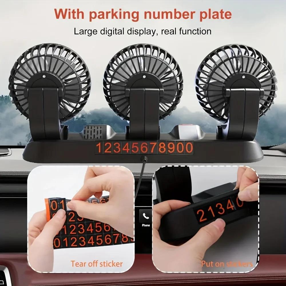Ventilateur de voiture à trois têtes, USB, 3 vitesses réglables, rotation résistante à 360, adapté a