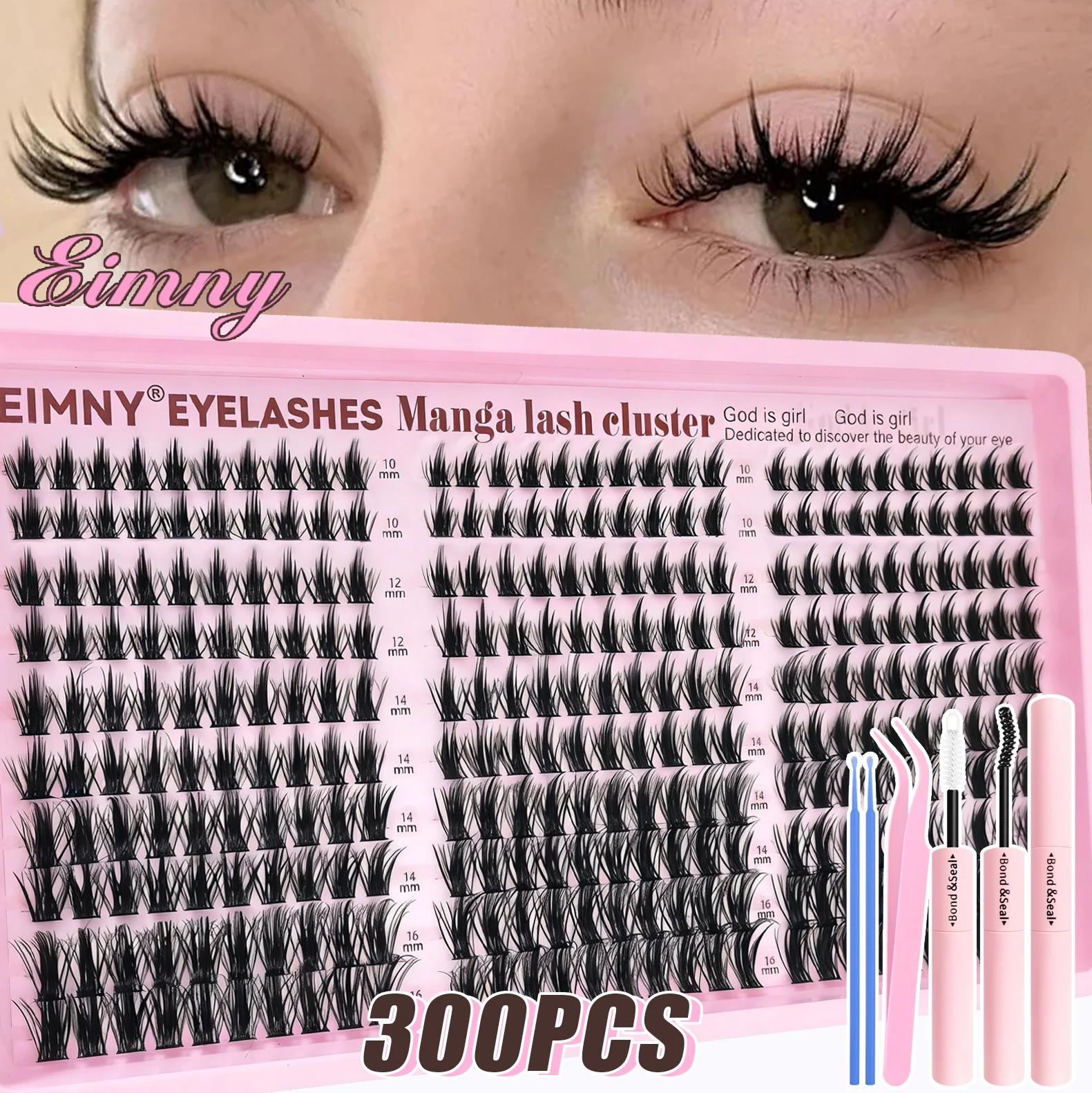 EIMNY 300 PCS Extensions de cils style Little Devil 10-16mm, avec colle, pinces, cotons-tiges, cils