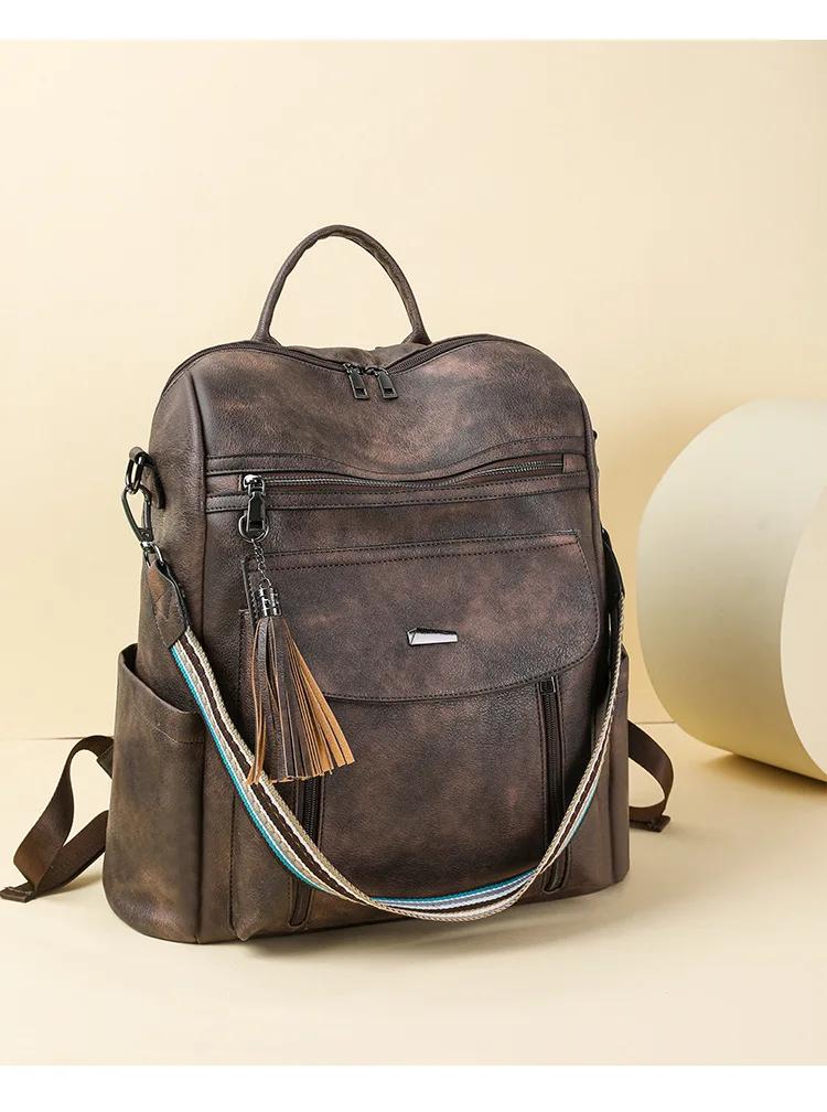 Sac à dos rétro grande capacité pour femmes, à la mode, décontracté, multifonctionnel, matériau PU,