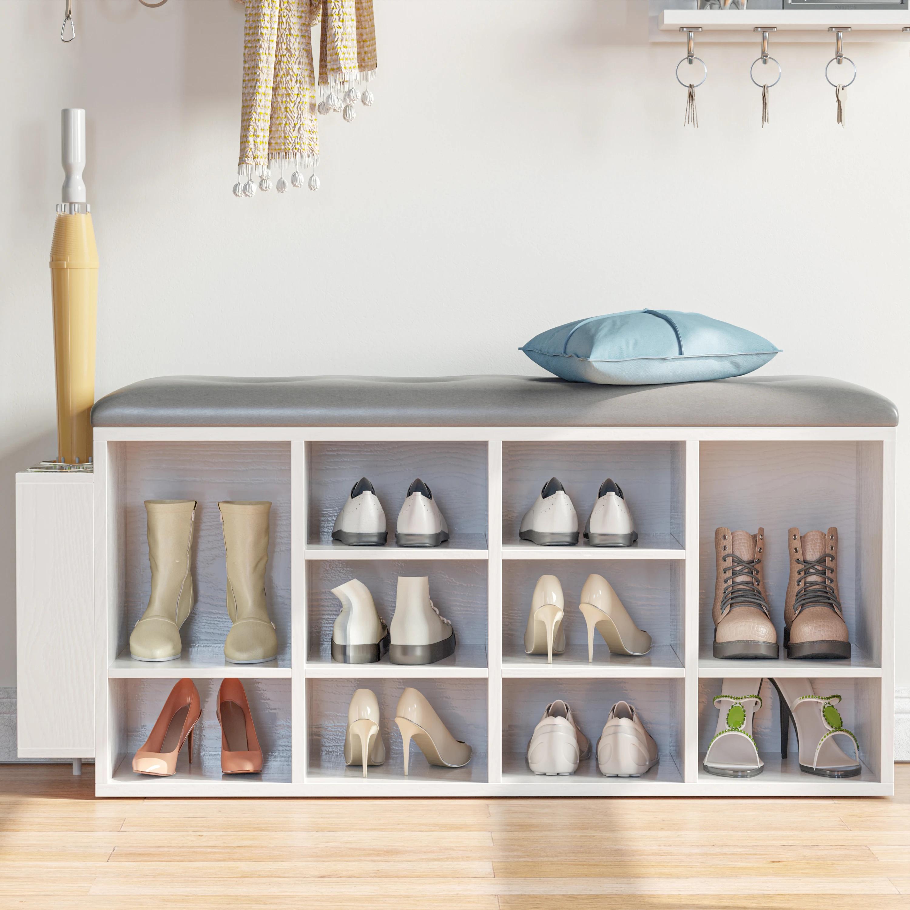IlearCK-Banc à chaussures en cuir PU, meuble de rangement pour entrée, 10 cubes, chaussures Cubby T1