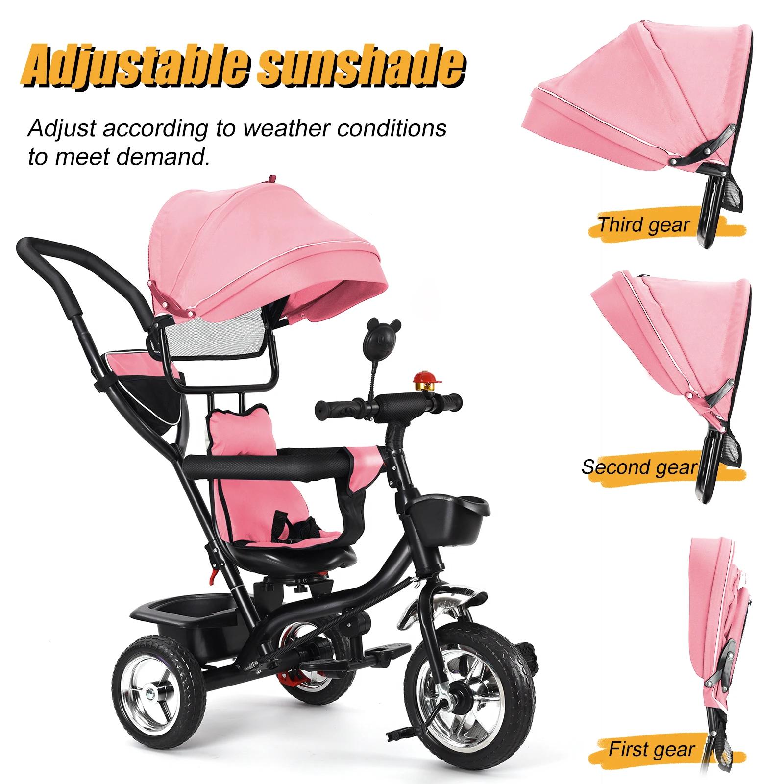 Tricycle avec barre de poussée, siège rotatif, voyage avant et arrière, auvent pliable avec protecti