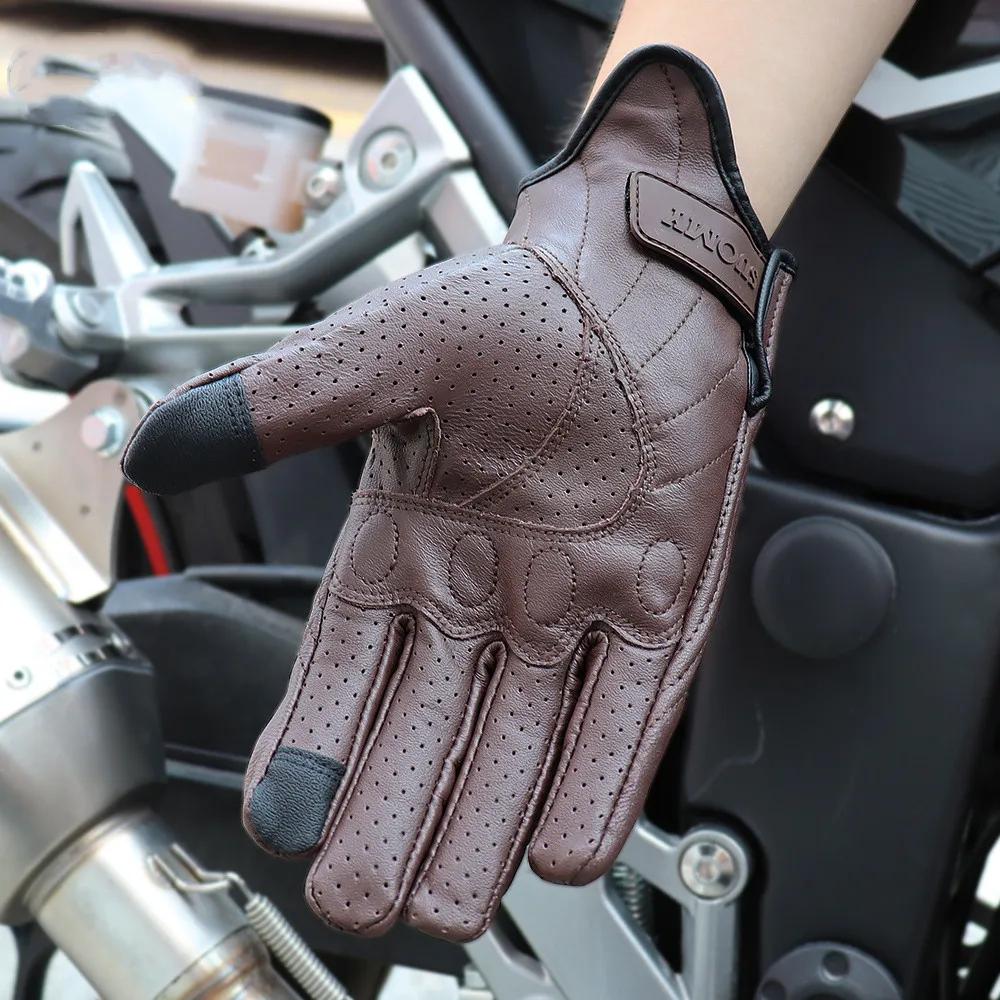 SUOMY rétro cuir Moto gants hommes femmes Vinage peau de chèvre Motocross gant doigt complet Moto Vi