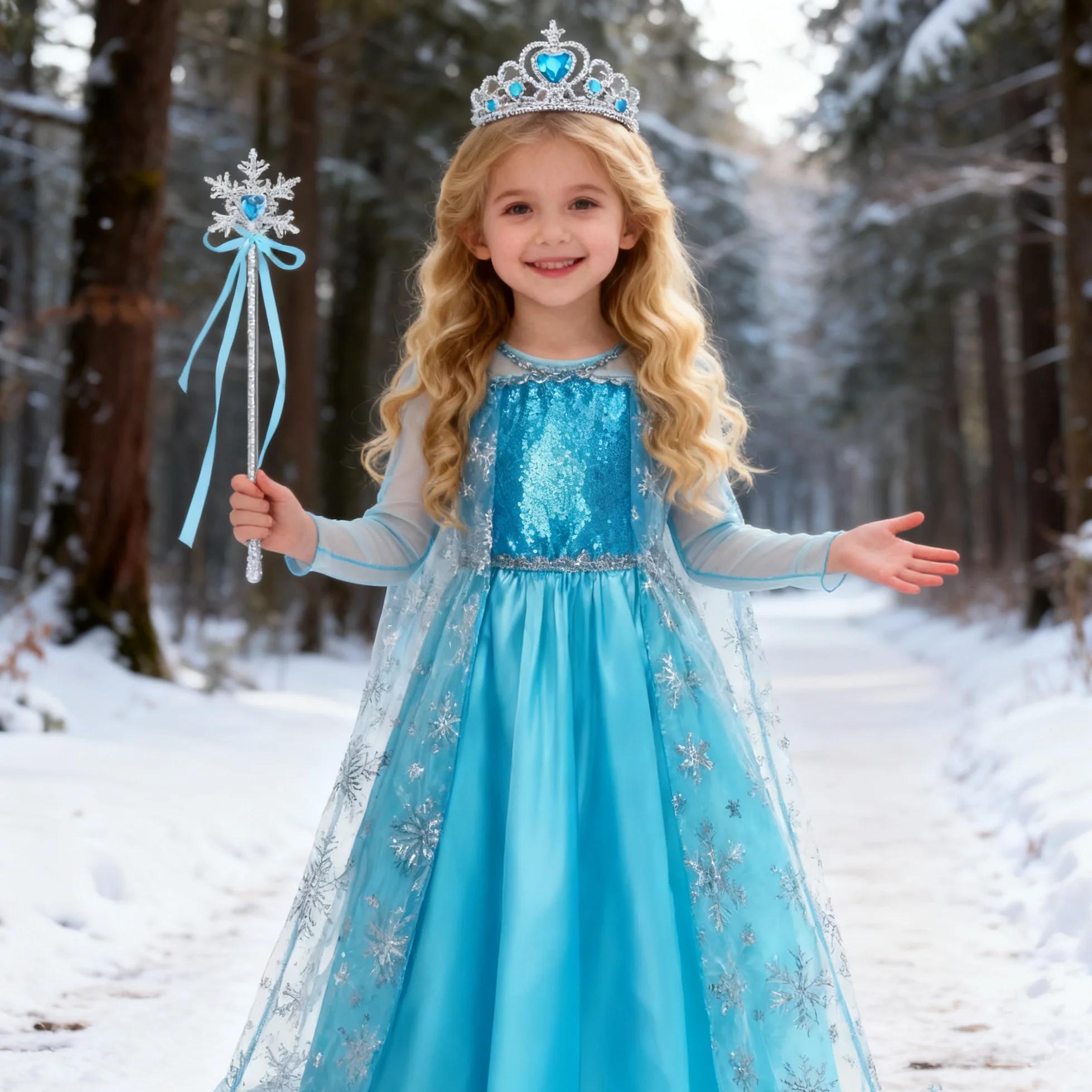 Filles Cosplay reine des neiges Elsa flocon de neige Cape Costumes enfants carnaval fête robe de bal