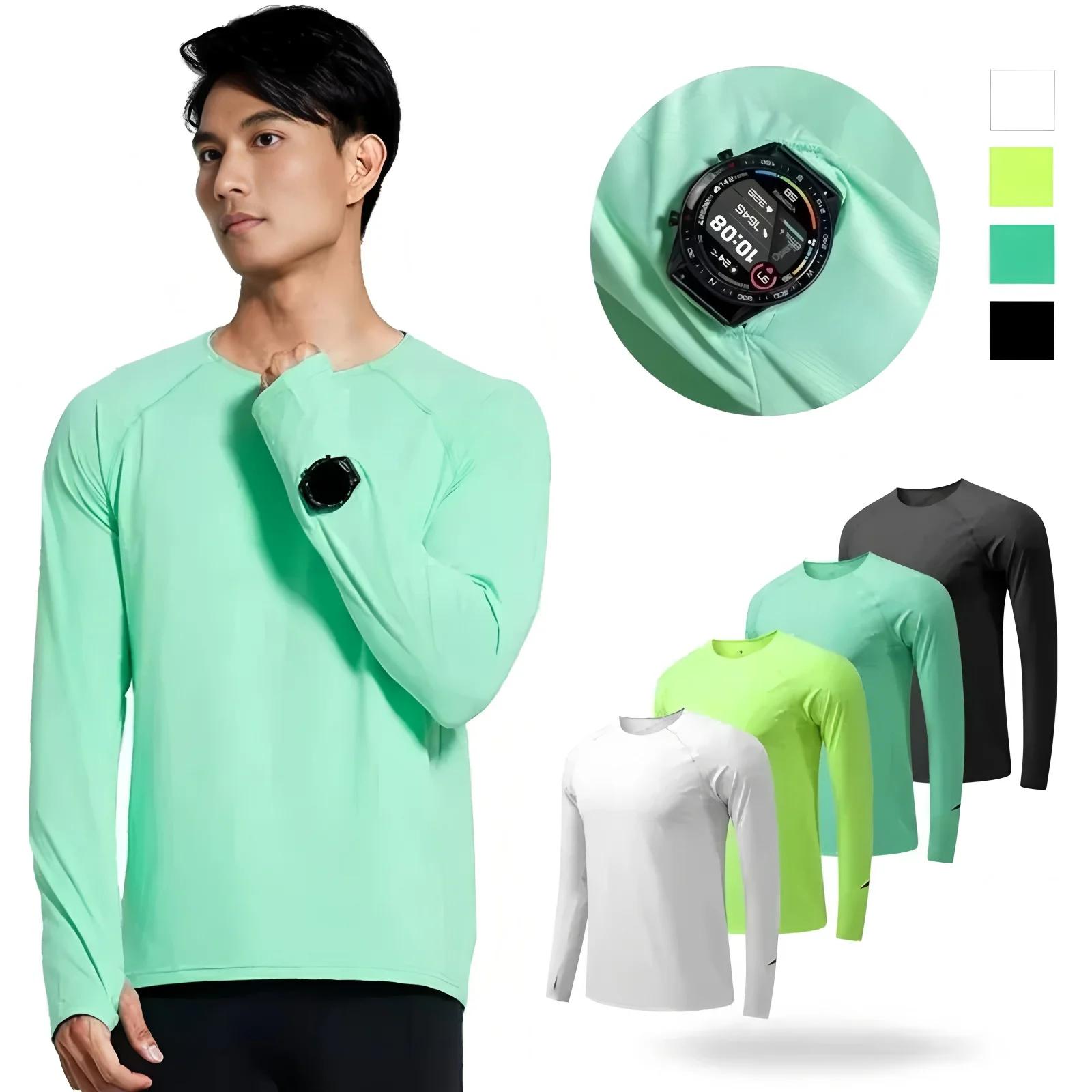 T-Shirt de course à manches longues pour hommes, haut d'entraînement Anti-UV, chemise d'entraînement