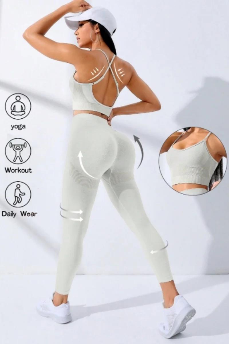 Ensemble yoga femme 2 pièces sans couture - Tenue fitness leggings et soutien-gorge coordonnés