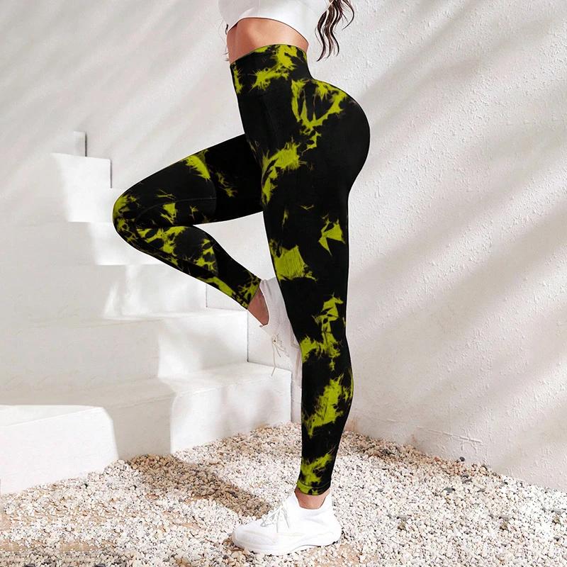 Leggings d'entraînement sans couture Tie Dye pour femmes, taille haute, pantalons de Yoga