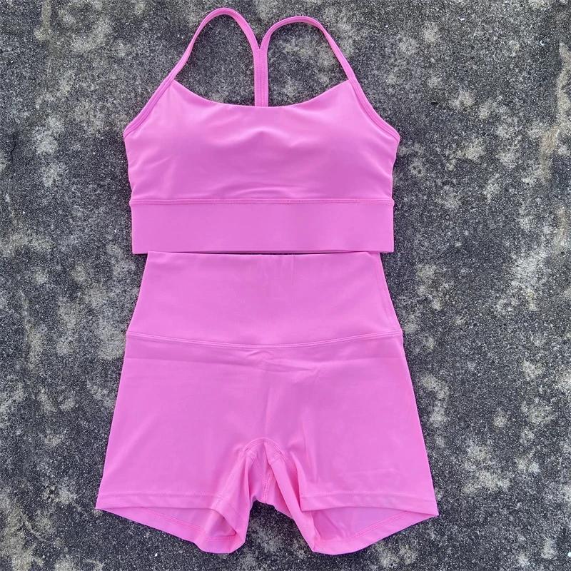 Ensemble court Yoga femme 2 pièces dos croisé - Soutien-gorge Y Shine + leggings taille haute - Sport serré sexy
