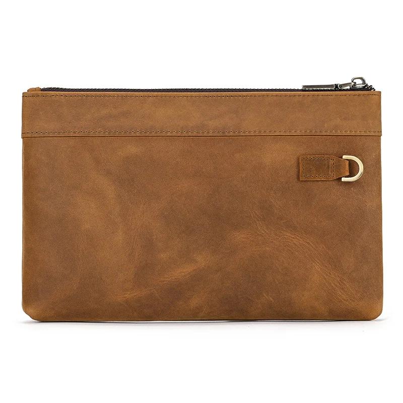 Sac à main Vintage RFID, brosse antivol, sac à main en peau de cheval fou, pochette pour hommes, sac