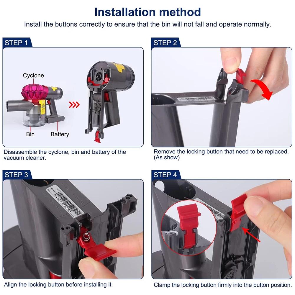 Bouton de verrouillage du bac à poussière de remplacement pour aspirateur Dyson V7 V8 SV10 SV11, ver