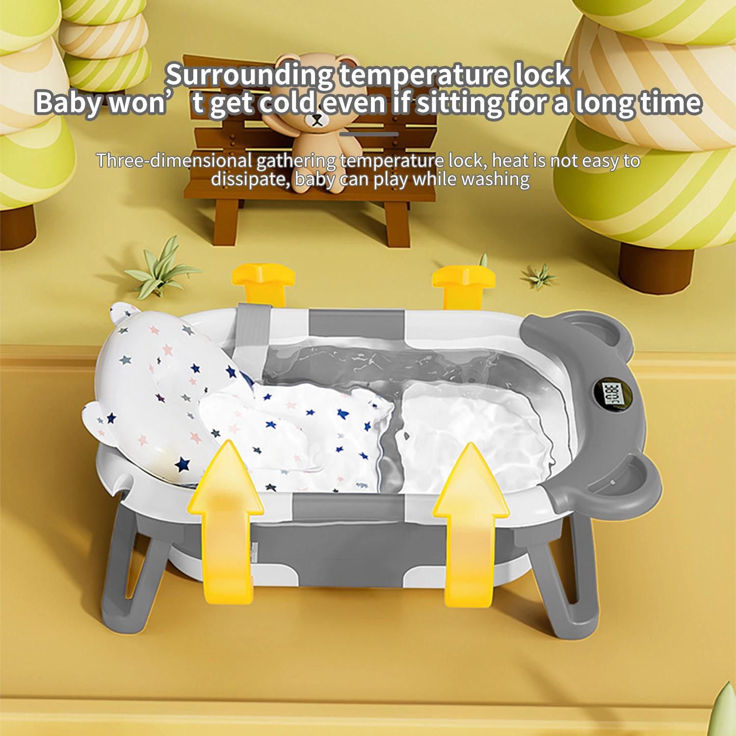 Baignoire pliable en Silicone pour bébé, écologique, coussin doux, thermomètre, étanche, détection n