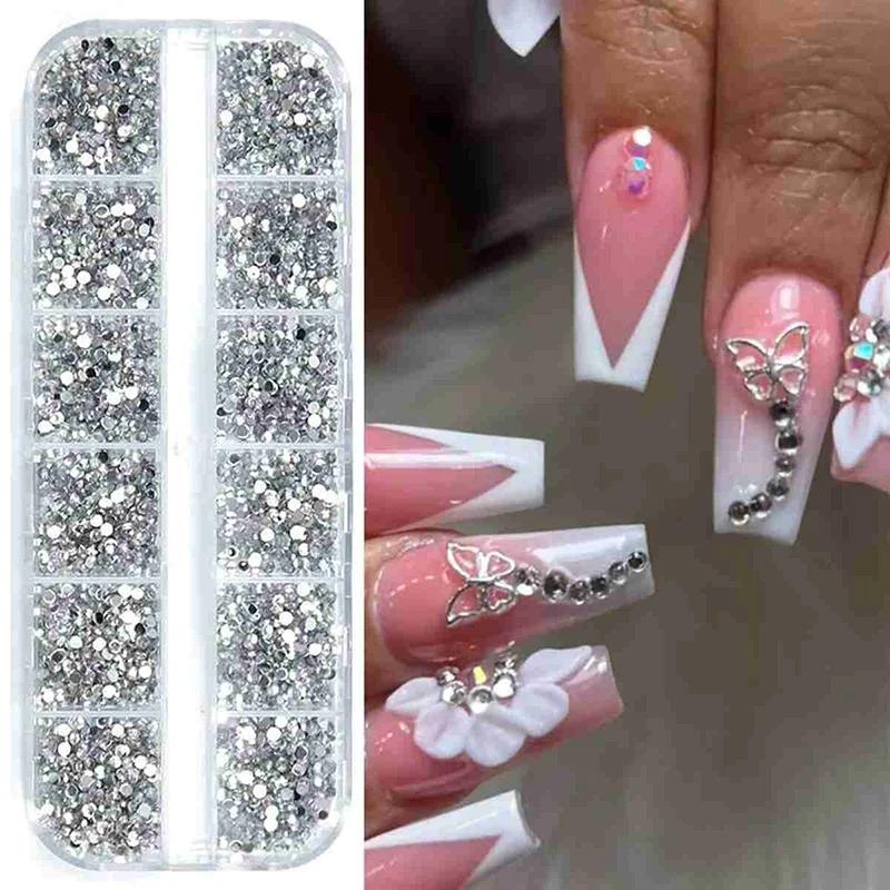 Kit 3 Boîte Nail Art Strass Pierres Argentées Colorées + Stylo Strass