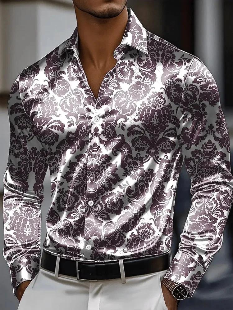 Chemise pour hommes 3D Vintage chaîne impression Polyester tissu extérieur rue à manches longues bou