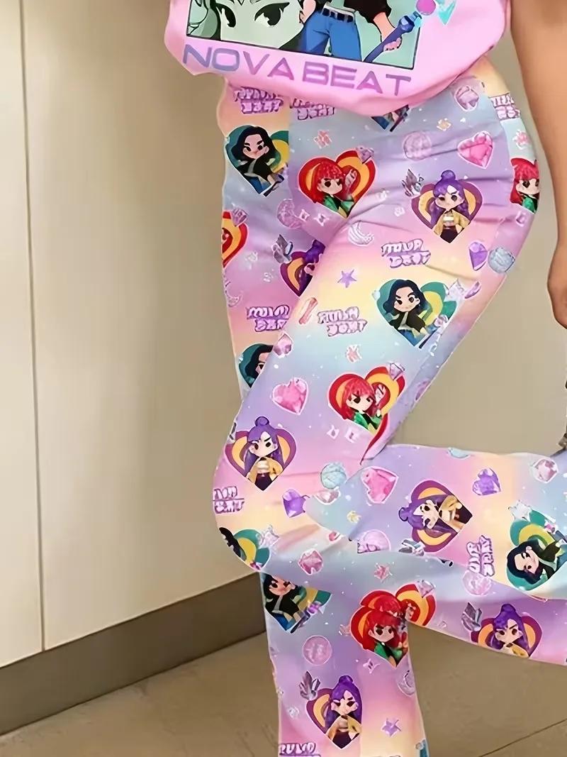 Ensemble pantalon 2 pièces Kpop Nova Beat Girls, t-shirt graphique rose et leggings évasés en forme