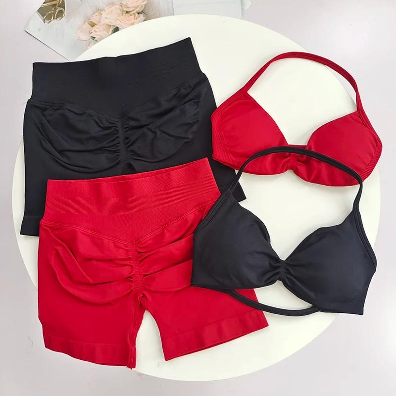 Ensemble soutien-gorge de sport à col licou et leggings taille haute pour femmes, évacuant l'humidit