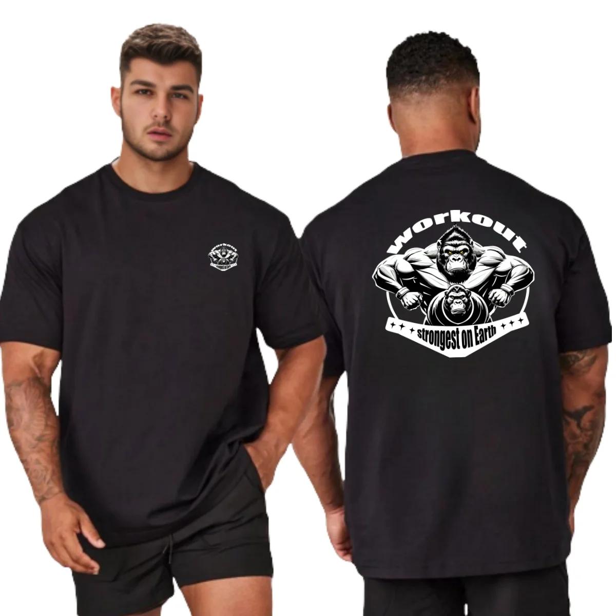 Gym Sport t-shirt hommes coton à manches courtes haut homme entraînement musculation t-shirt