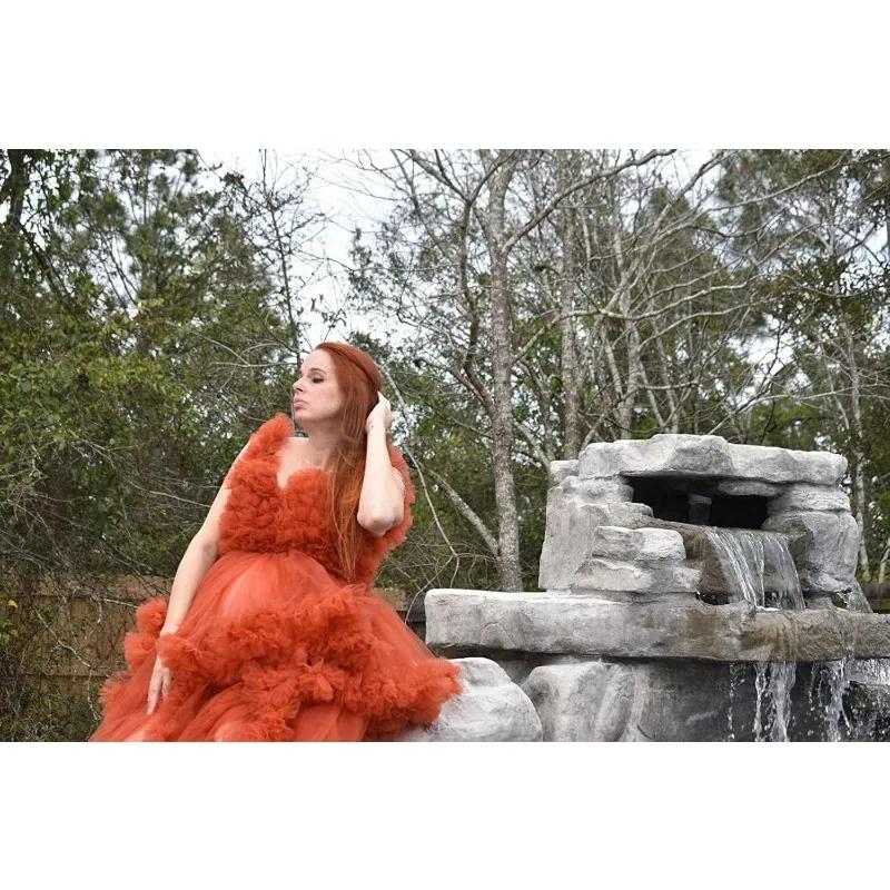 Robe de maternité essentielle pour la photographie de grossesse - Tulle transparent, volants bouffan