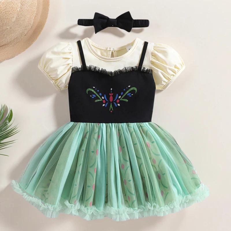 Robe de combinaison pour bébé fille, barboteuse de princesse avec bandeaux, vêtements pour enfants,