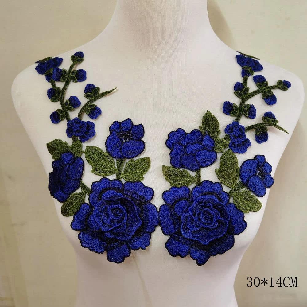 Patch brodé de fleurs 3D, 2 pièces/ensemble, pour jupe de soirée, vêtements, col en dentelle, décora