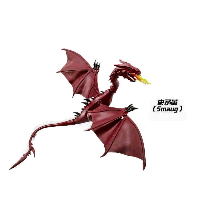 Série médiévale magique Dragon volant rouge Smaug flamme Dragon blocs de construction avec ailes sou