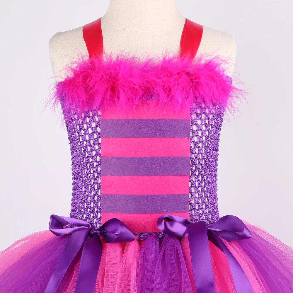 Filles Cheshire chat Costume enfants pays des merveilles dessin animé magique rayé chat Tutu robe fi