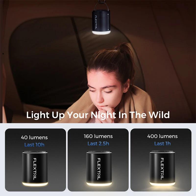 FLEXTAIL TINY PUMP 2X - Pompe à air portable 4 kPa avec lumière de camping et batterie 1600 mAh, inf