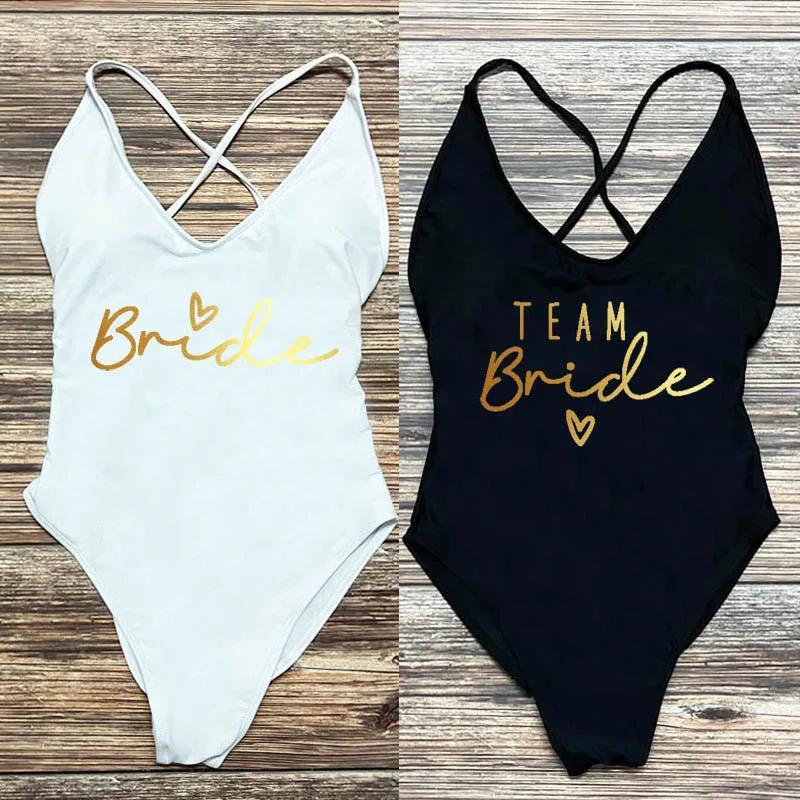 S-3XL rose imprimé équipe mariée maillot de bain une pièce Sexy rembourré Squad femmes maillots de b
