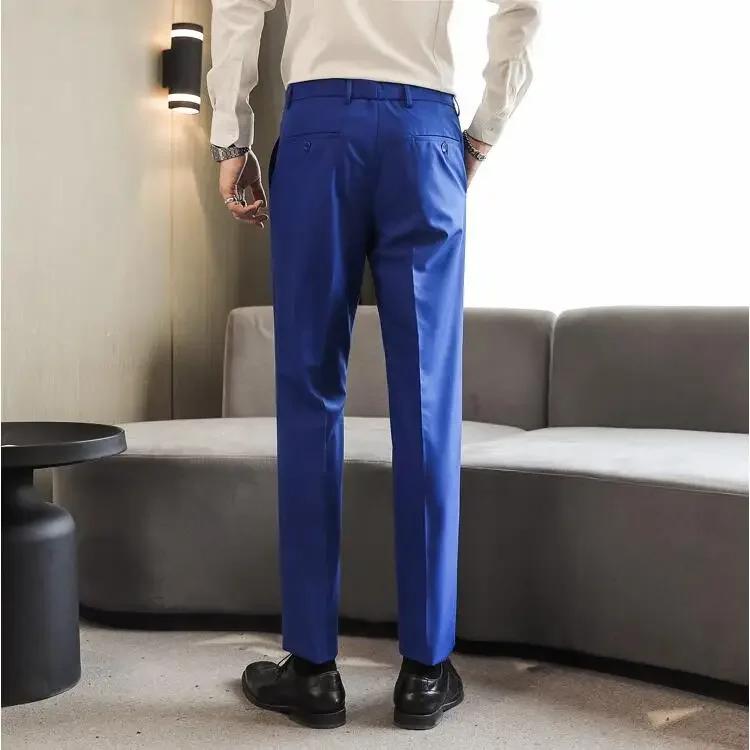 Hommes robe pantalon couleur unie coupe ajustée affaires décontracté bureau mariage formel pantalon